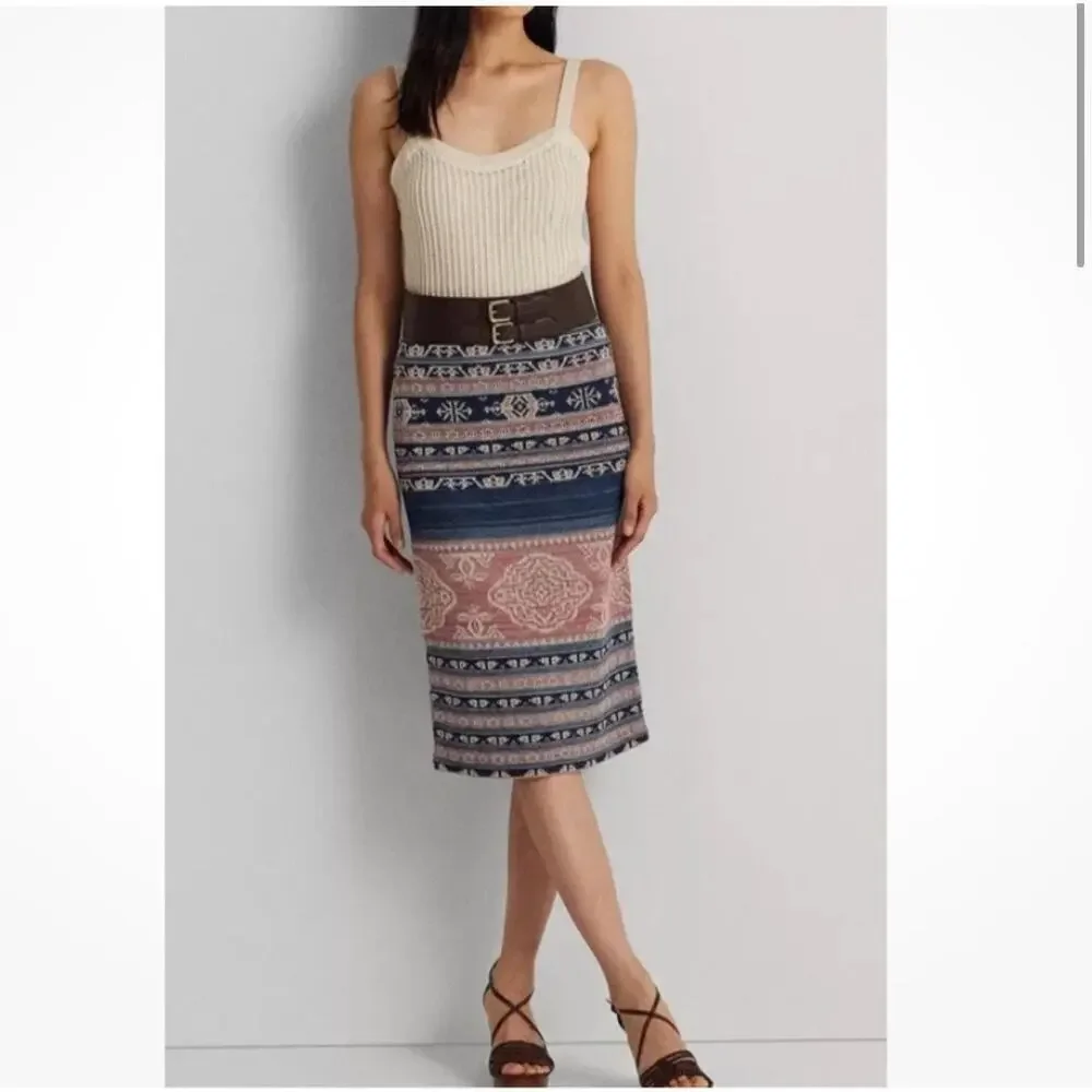 Lauren Ralph Lauren Tribal Aztec Geometric Striped Pencil Skirt Size XL NWT